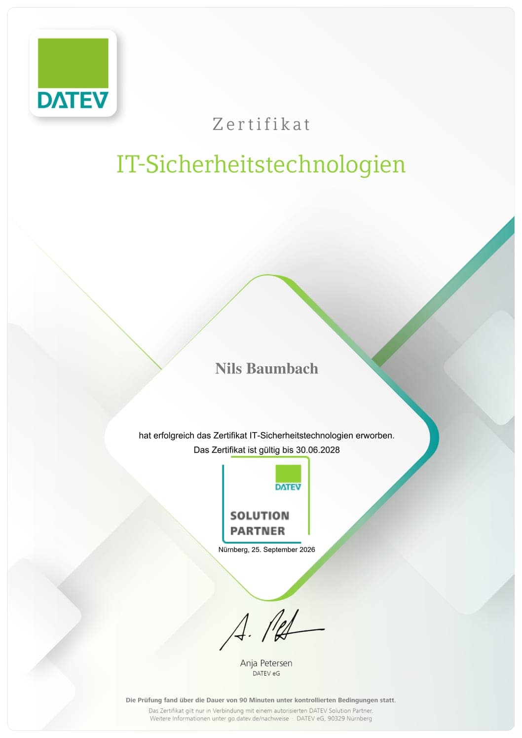 DATEV-Zertifikat IT-Sicherheitstechnologien
